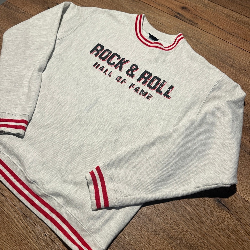 Champion Rock & Roll Hall of Fame Gray Red Reverse Weave Sweatshirt Mens Large